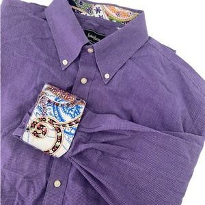 Neiman Marcus Purple Checked Long Sleeve Shirt Size XL